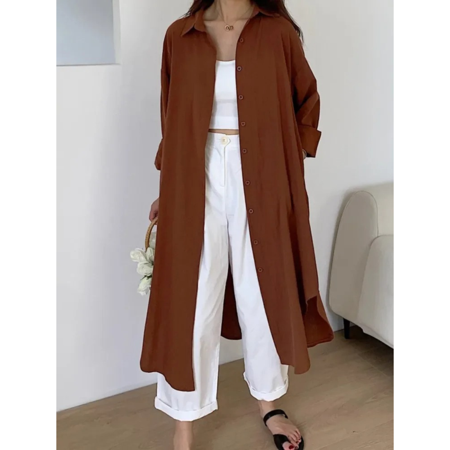 Women’s jacket with a button placket, loose fit and long length - J&B; - 1 - London-stylehouse.com
