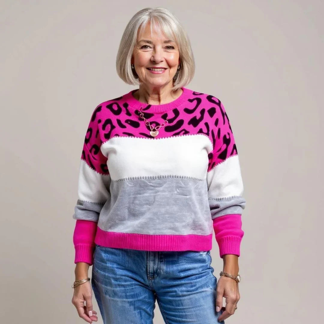 Women’s jumper with leopard print and colour-block design - J&B; - 9 - London-stylehouse.com