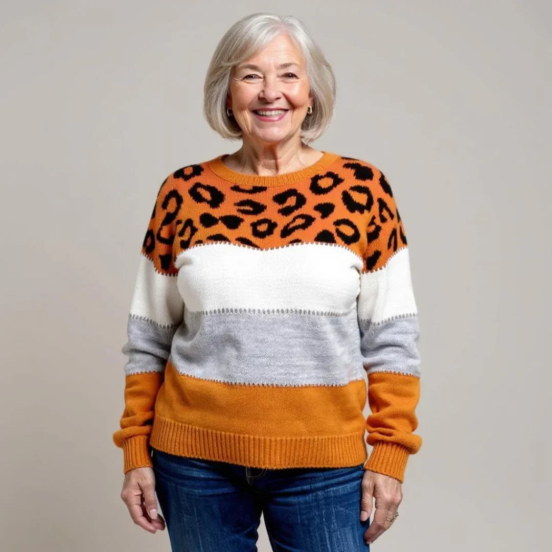 Women’s jumper with leopard print and colour-block design - J&B; - 10 - London-stylehouse.com