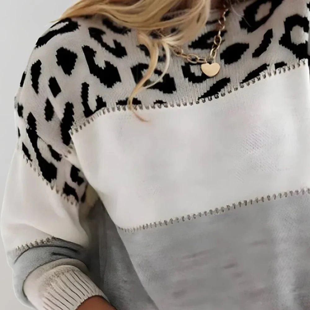 Women’s jumper with leopard print and colour-block design - J&B; - 2 - London-stylehouse.com