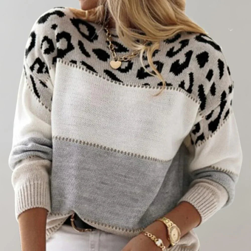 Women’s jumper with leopard print and colour-block design - J&B; - 3 - London-stylehouse.com