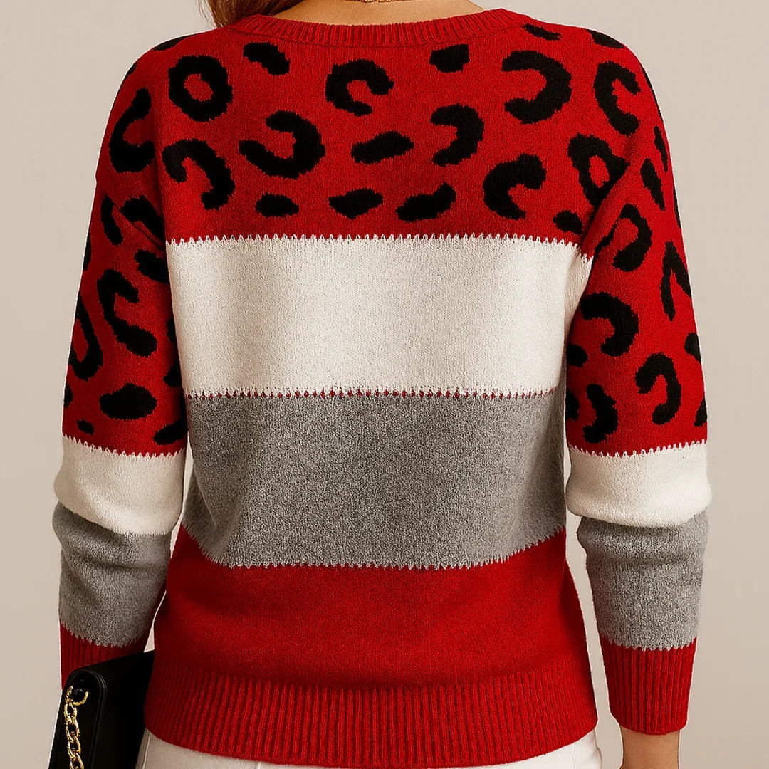 Women’s jumper with leopard print and colour-block design - J&B; - 6 - London-stylehouse.com