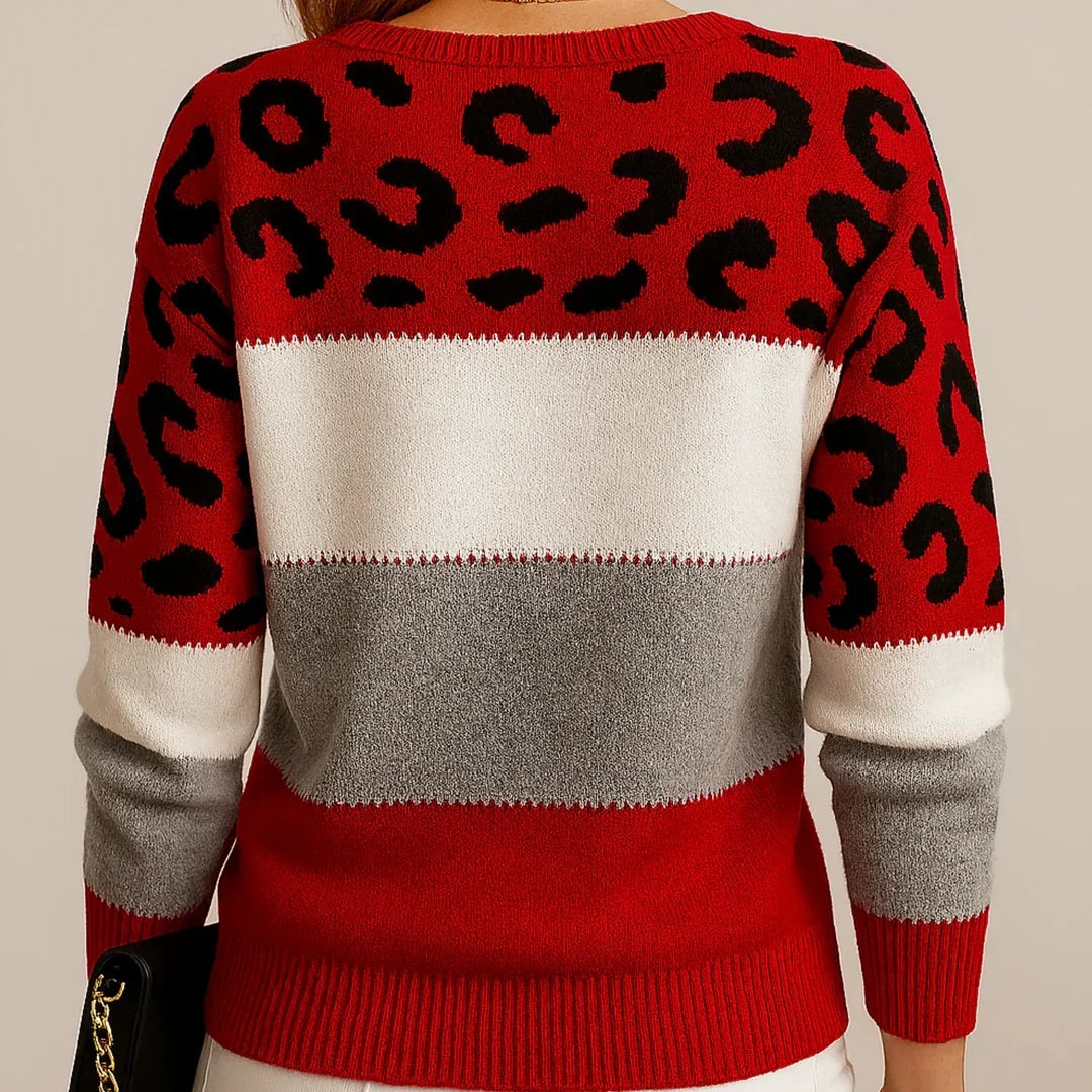 Women’s jumper with leopard print and colour-block design - J&B; - 8 - London-stylehouse.com