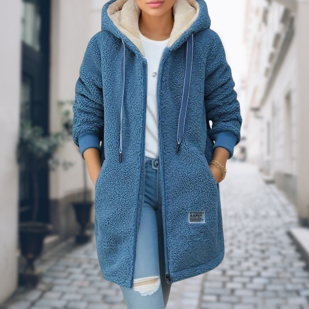 Sophie – Hooded Teddy Fleece Longline Jacket Womenswear