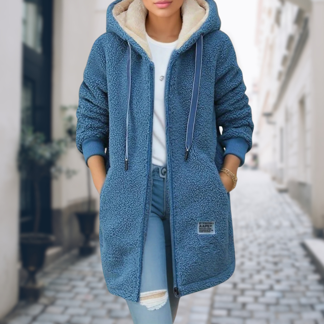 Sophie – Hooded Teddy Fleece Longline Jacket Womenswear
