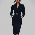 Daniela – Elegant Midi pencil dress with a belt and an elegant collar for Women - Image 1
