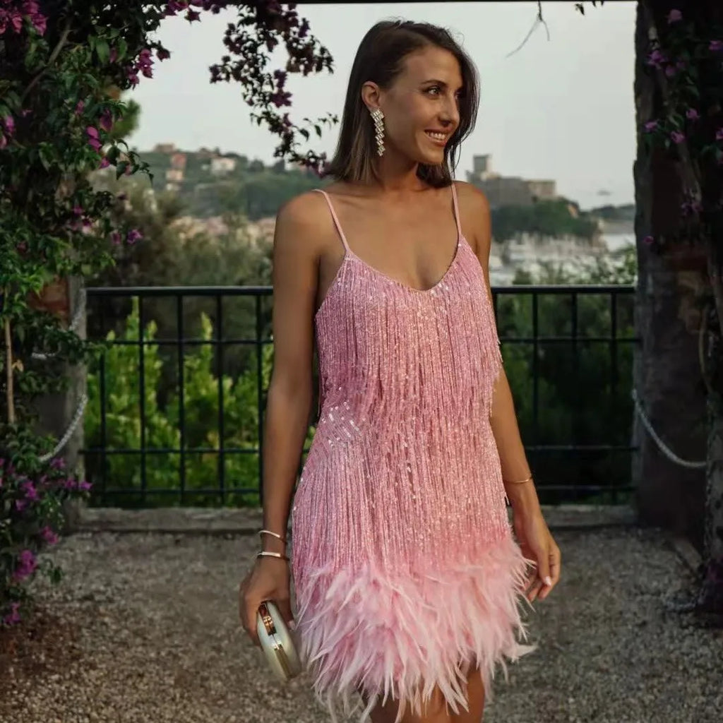 Sarah – Women’s Cocktail Dress with Fringe Feathers - Image 5