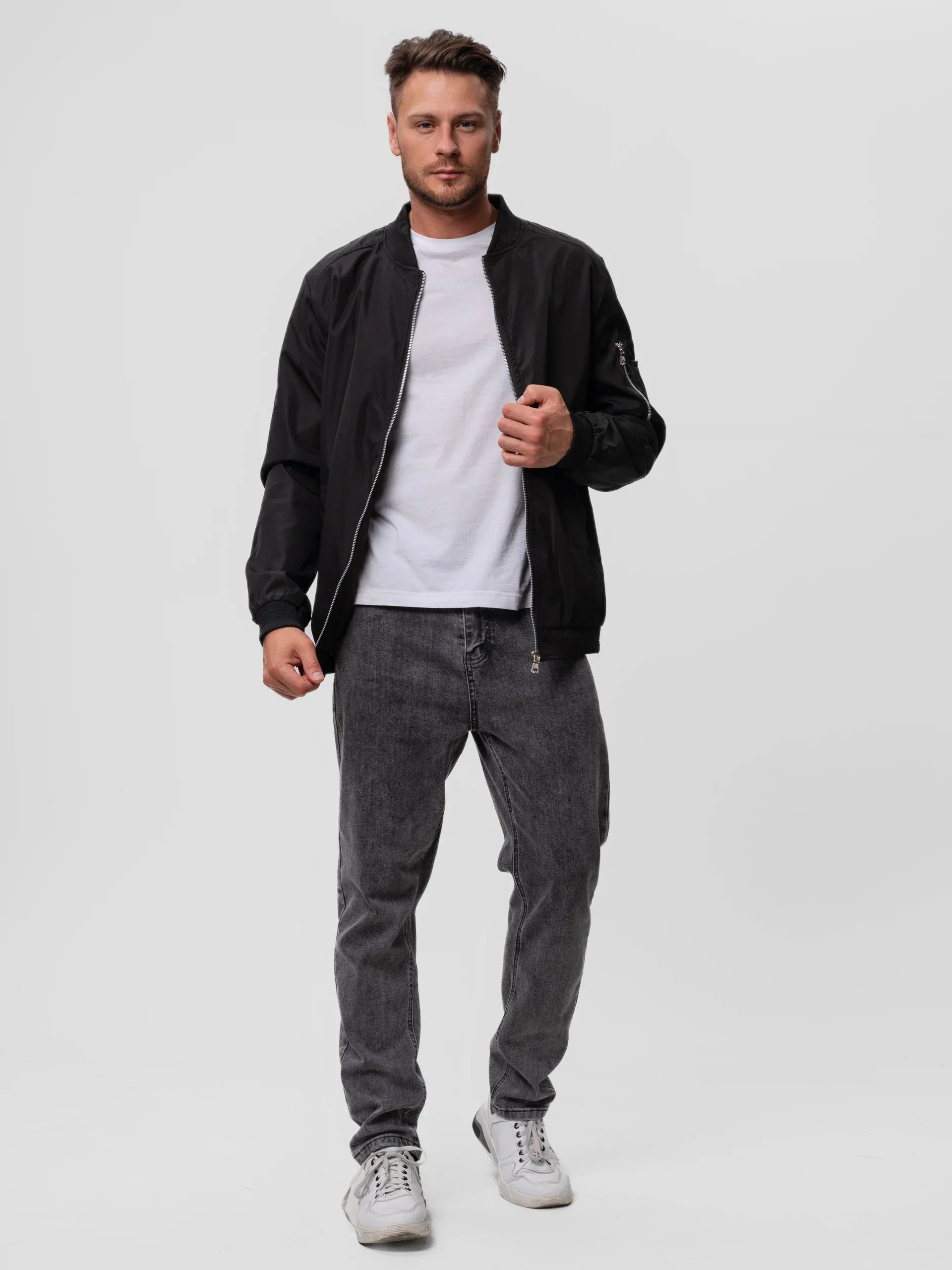 Men’s slim-fit bomber jacket with zip - J&B; - 6 - London-stylehouse.com