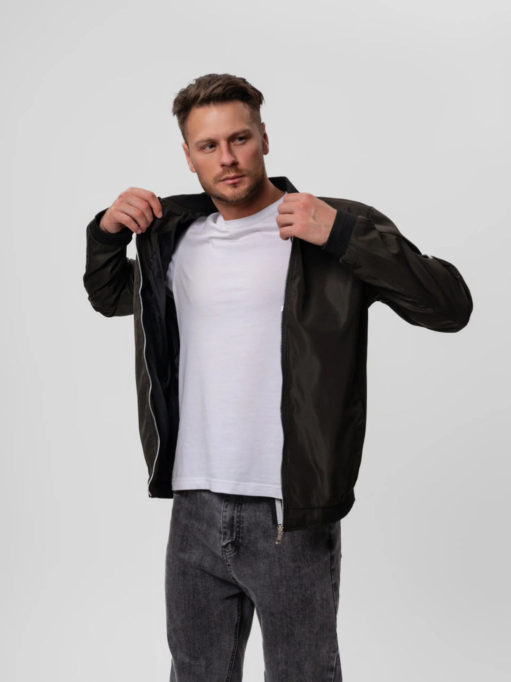 Men’s slim-fit bomber jacket with zip - J&B; - 8 - London-stylehouse.com