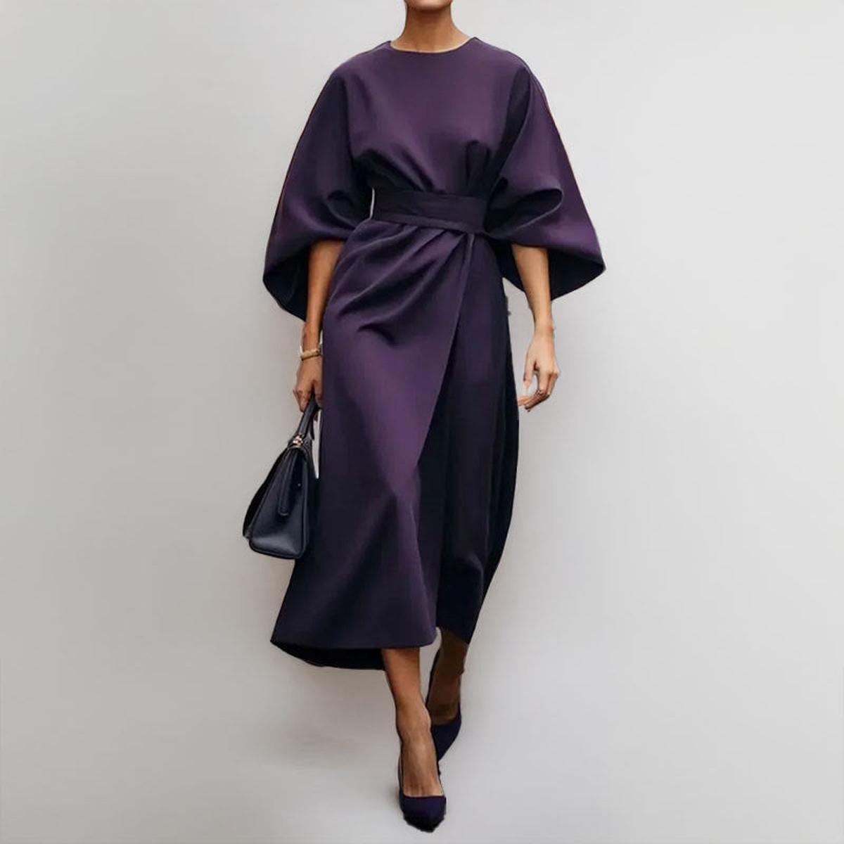 Paula – Elegant Satin Batwing Sleeve Dress for Women - Image 4