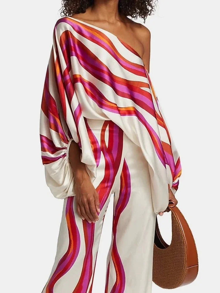 Two-piece set for women: off-the-shoulder top and wide-leg trousers - J&B; - 1 - London-stylehouse.com