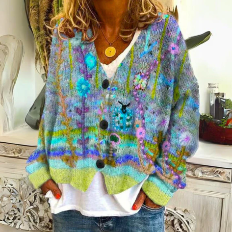 Florence artistic button-front knit cardigan in green