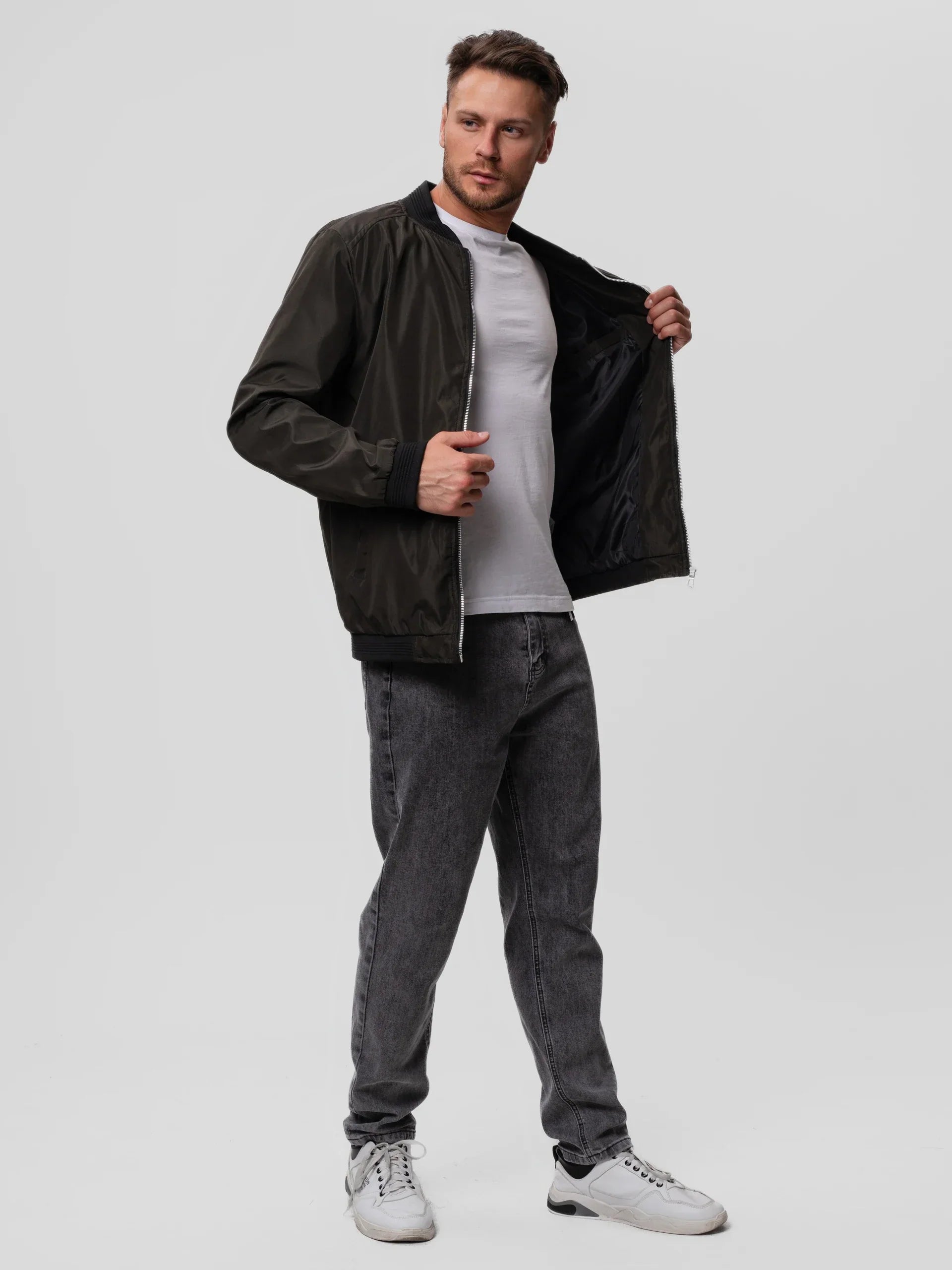 Men’s slim-fit bomber jacket with zip - J&B; - 7 - London-stylehouse.com