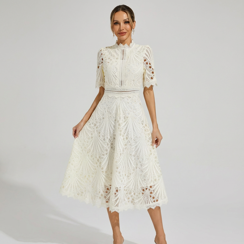 Ines – Women Lace Detail Midi Dress - Image 1