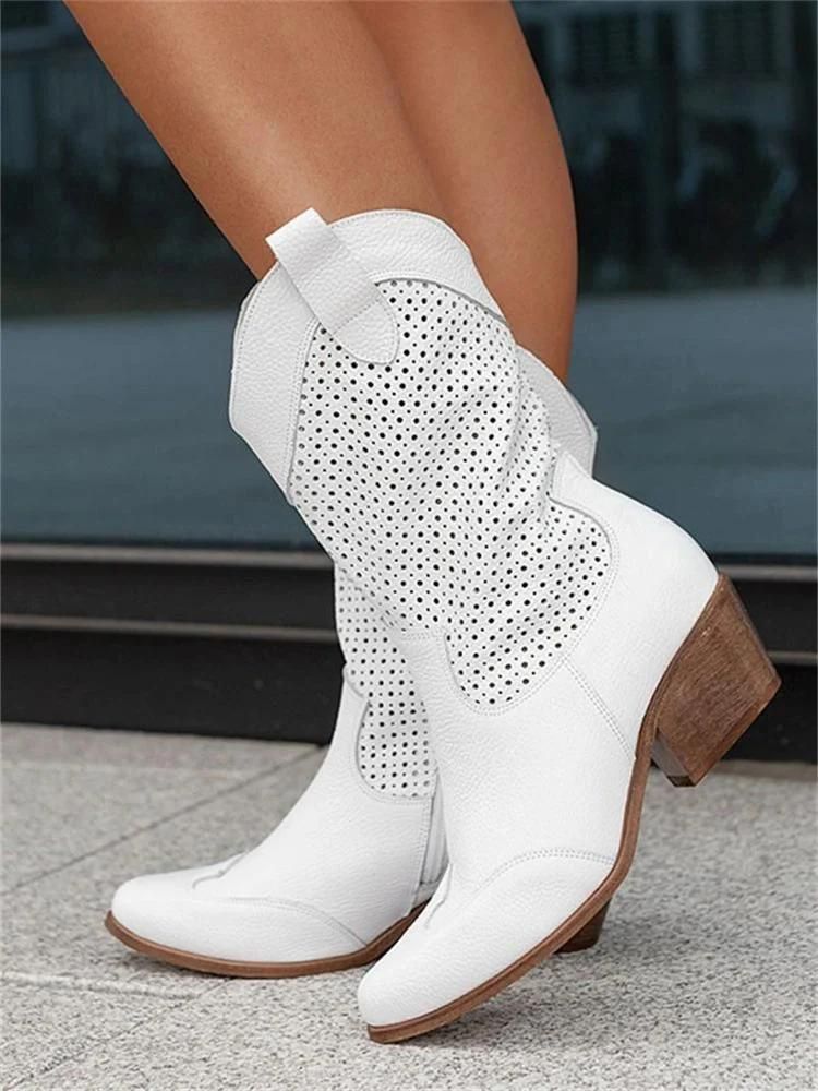Women’s cowboy boots with perforations and block heels - J&B; - 5 - London-stylehouse.com