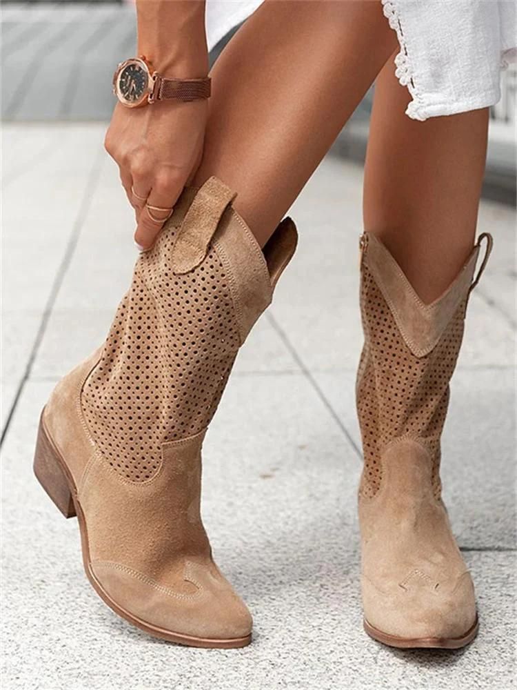 Women’s cowboy boots with perforations and block heels - J&B; - 4 - London-stylehouse.com