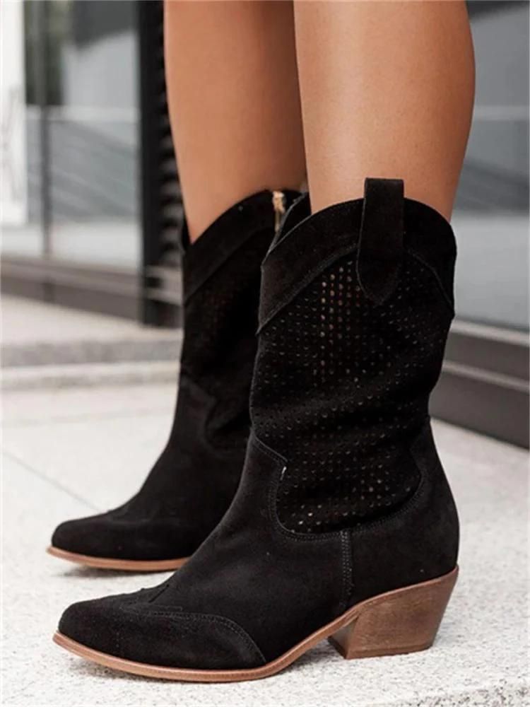 Women’s cowboy boots with perforations and block heels - J&B; - 2 - London-stylehouse.com
