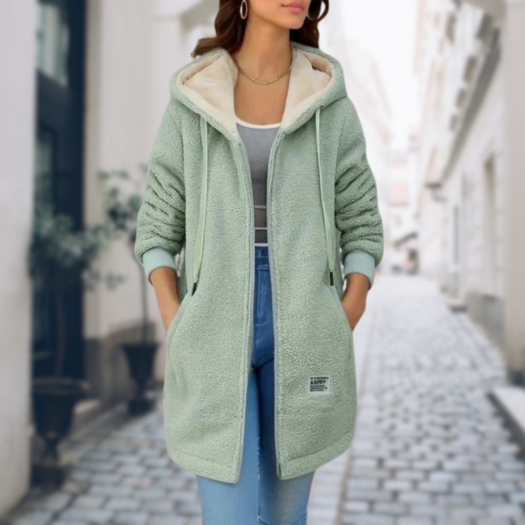 Sophie – Hooded Teddy Fleece Longline Jacket Womenswear