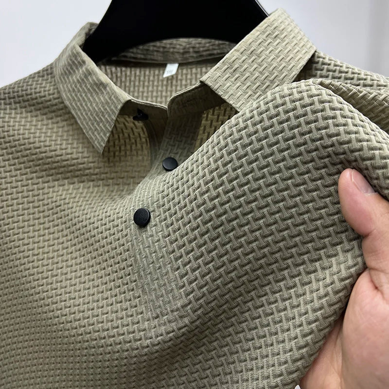 Theo textured button-up shirt for men in beige