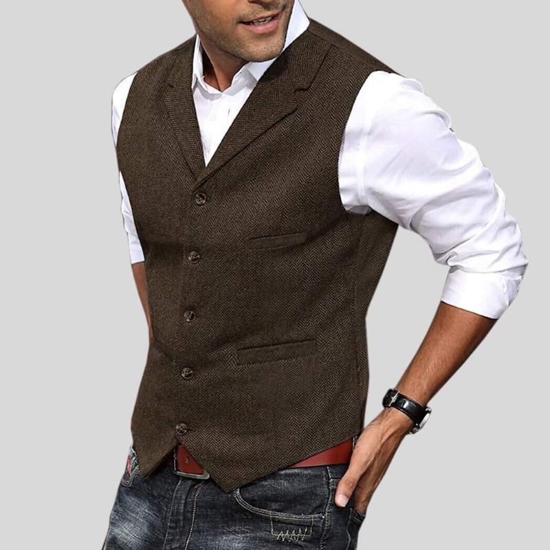 Alvaro tailored button-front waistcoat in coffee brown