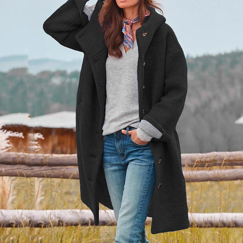 Women’s coat with hood and button placket - J&B; - 3 - London-stylehouse.com