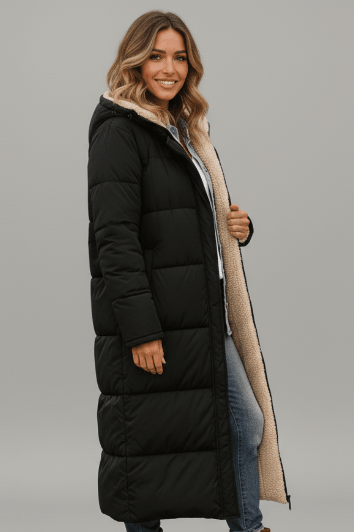 Long women’s down coat with hood and soft lining - J&B; - 9 - London-stylehouse.com