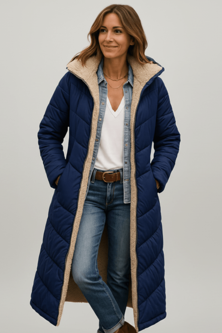 Long women’s down coat with hood and soft lining - J&B; - 2 - London-stylehouse.com