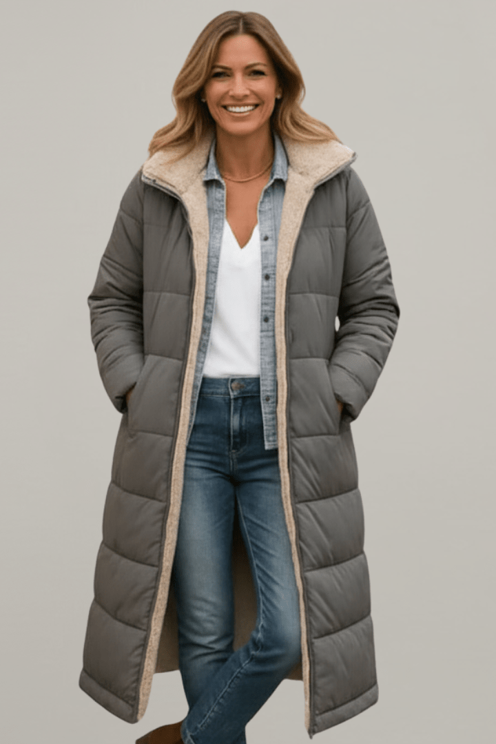 Long women’s down coat with hood and soft lining - J&B; - 3 - London-stylehouse.com