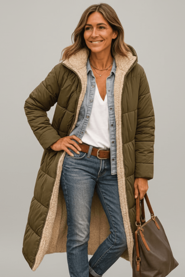 Long women’s down coat with hood and soft lining - J&B; - 4 - London-stylehouse.com