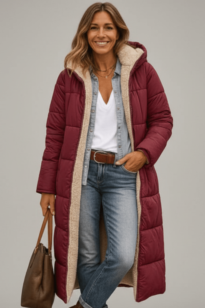 Long women’s down coat with hood and soft lining - J&B; - 5 - London-stylehouse.com