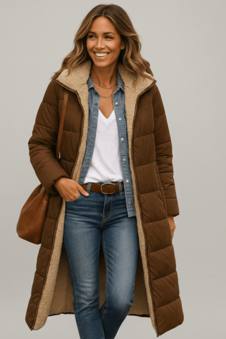 Long women’s down coat with hood and soft lining - J&B; - 6 - London-stylehouse.com