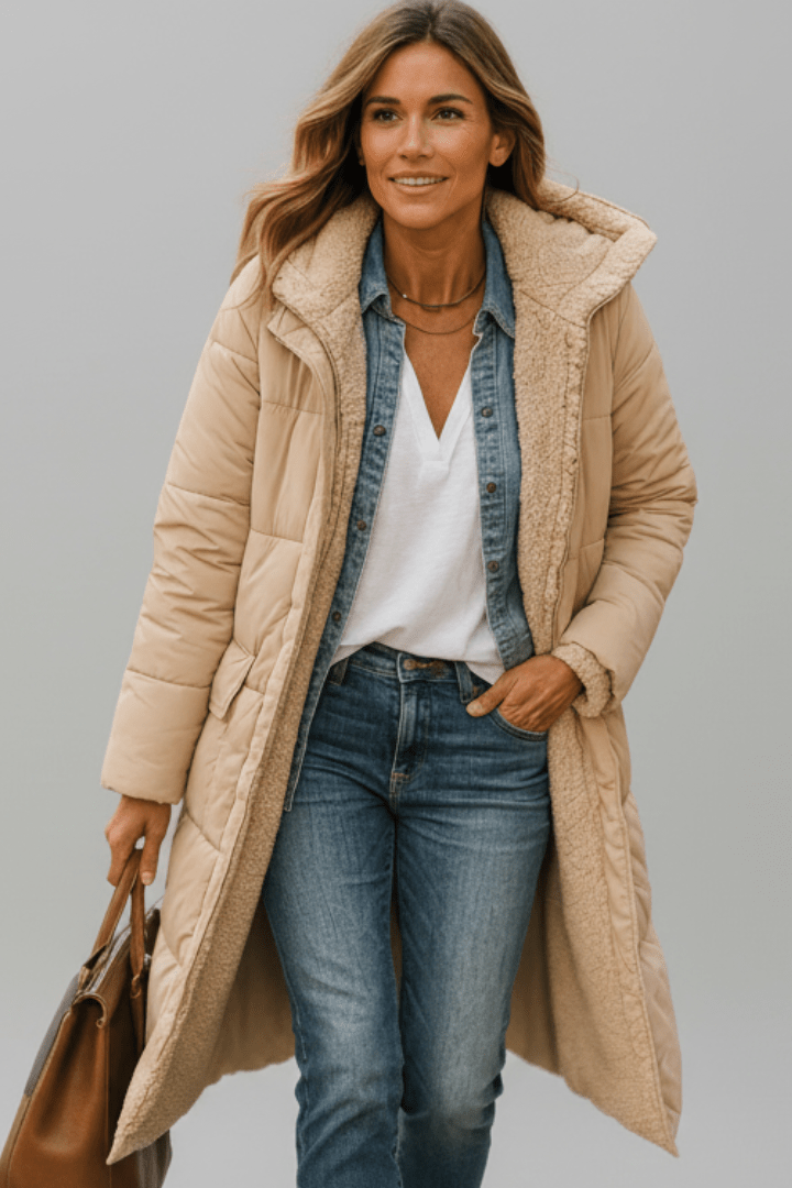 Long women’s down coat with hood and soft lining - J&B; - 7 - London-stylehouse.com