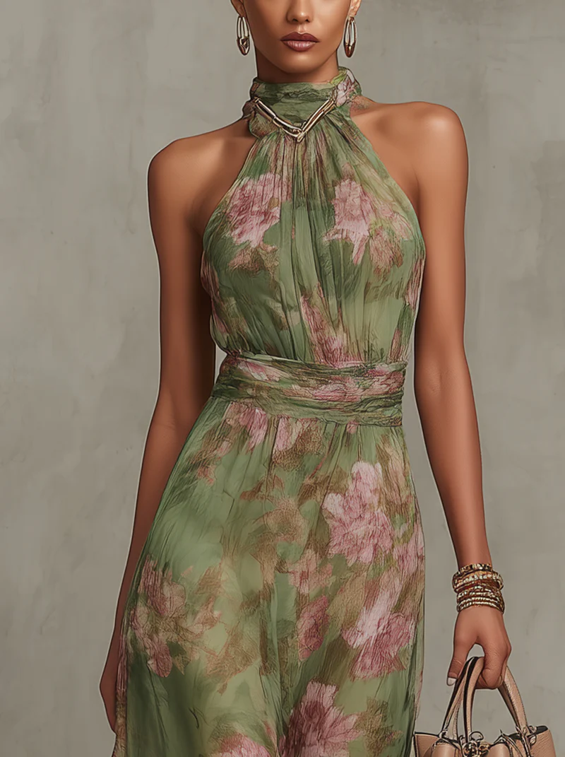 Gisela – Floral Summer Halter Neck Dress - Image 3
