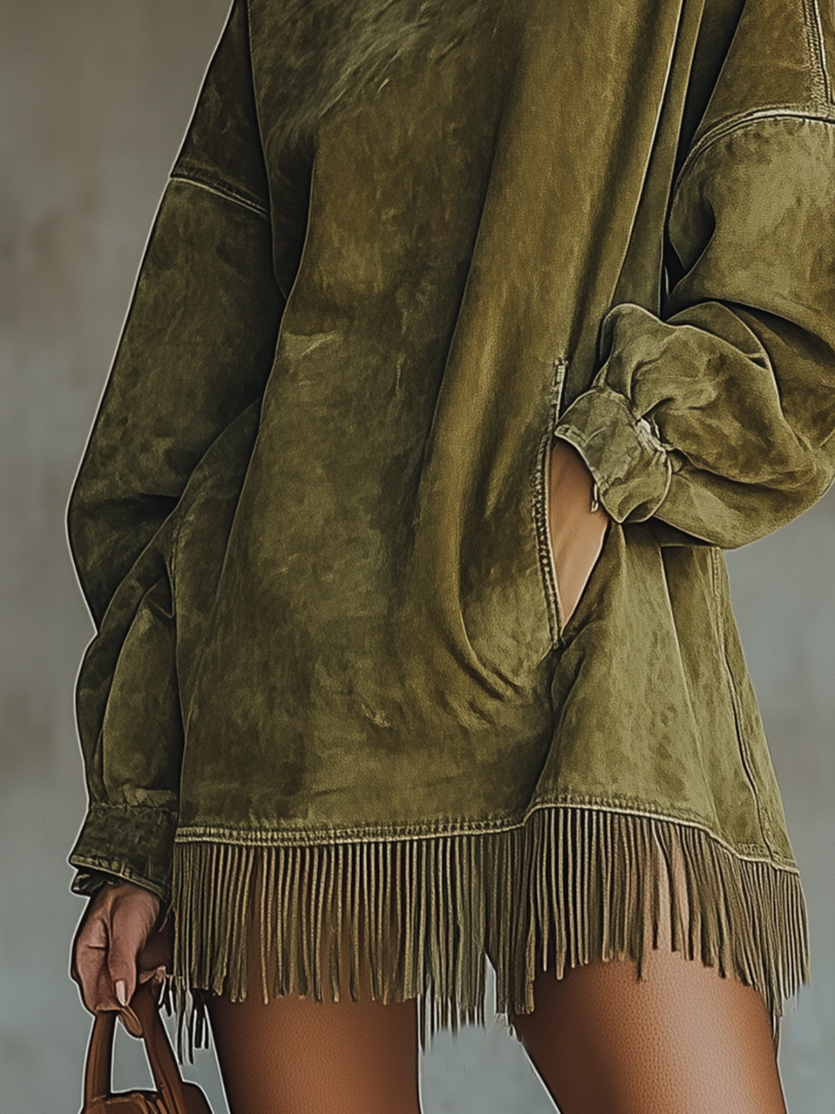 Freya – High-Neck Fringed Oversized Tunic Dress for Women