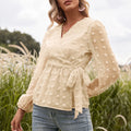 Women's Wrap Blouse with Puff Sleeves and Tie Detail - Image 6