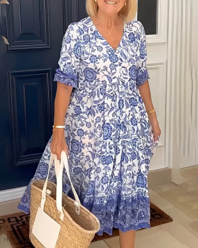 Charlotte – Elegant V-Neck Floral Dress for Women - Image 3