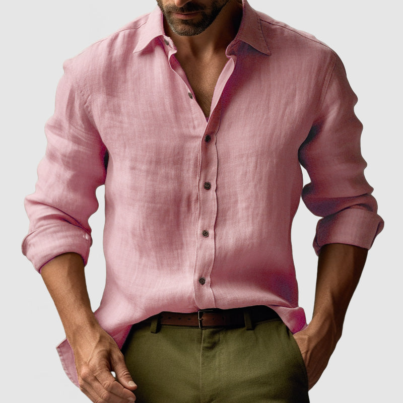 Dennis – Vintage Long Sleeve Linen Shirt for Men - Image 7