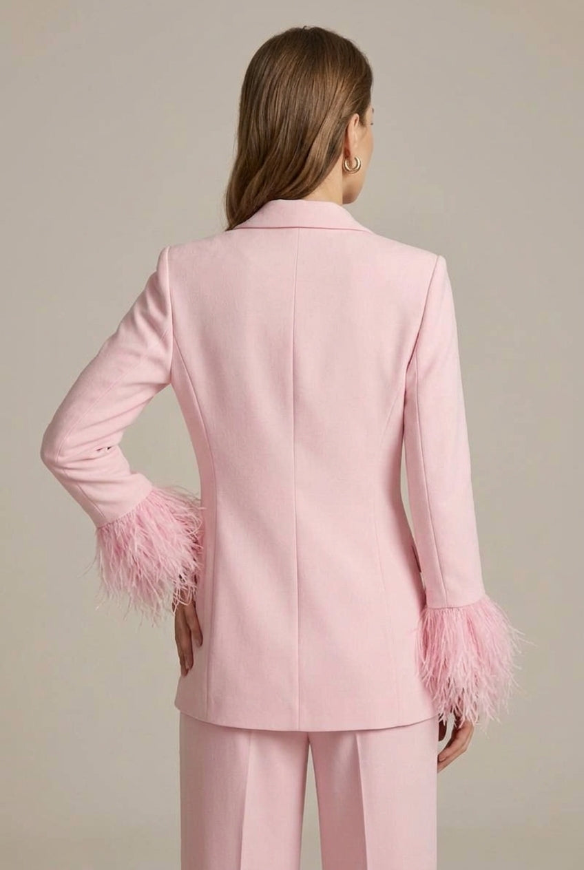 Two-piece set comprising a ladies’ blazer and trousers with feather trim - J&B; - 5 - London-stylehouse.com
