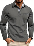 Men’s long-sleeved polo shirt with checked collar and pocket - J&B; - 1 - London-stylehouse.com