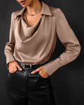 Helga – Women Classic Style with Waterfall Collar Blouse - Image 1