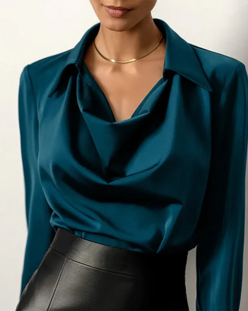 Helga – Women Classic Style with Waterfall Collar Blouse - Image 3