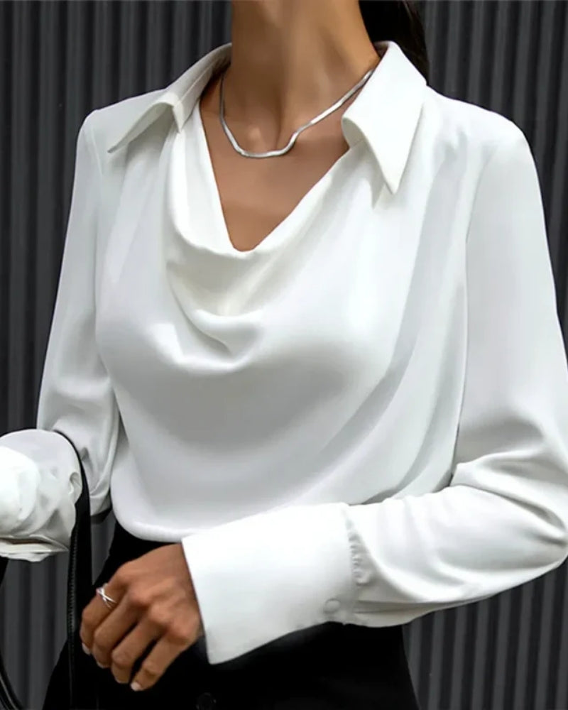 Helga – Women Classic Style with Waterfall Collar Blouse - Image 4