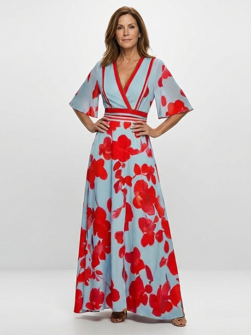 Lina – Elegant Floral Short Sleeve Dress for Women - Image 1