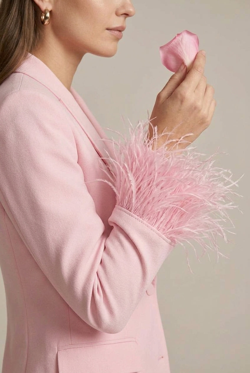 Two-piece set comprising a ladies’ blazer and trousers with feather trim - J&B; - 4 - London-stylehouse.com