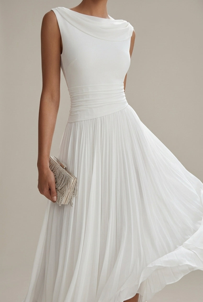 Mila – Sleeveless Draped Pleated Collar Dress - Image 2