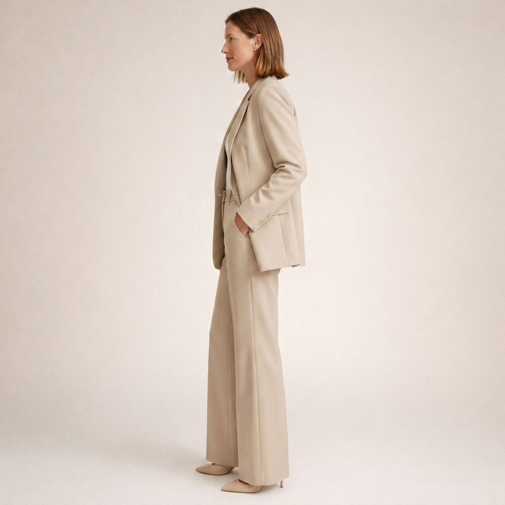 Two-Piece Set Women's Tailored Blazer and Wide-Leg Trousers - Image 3