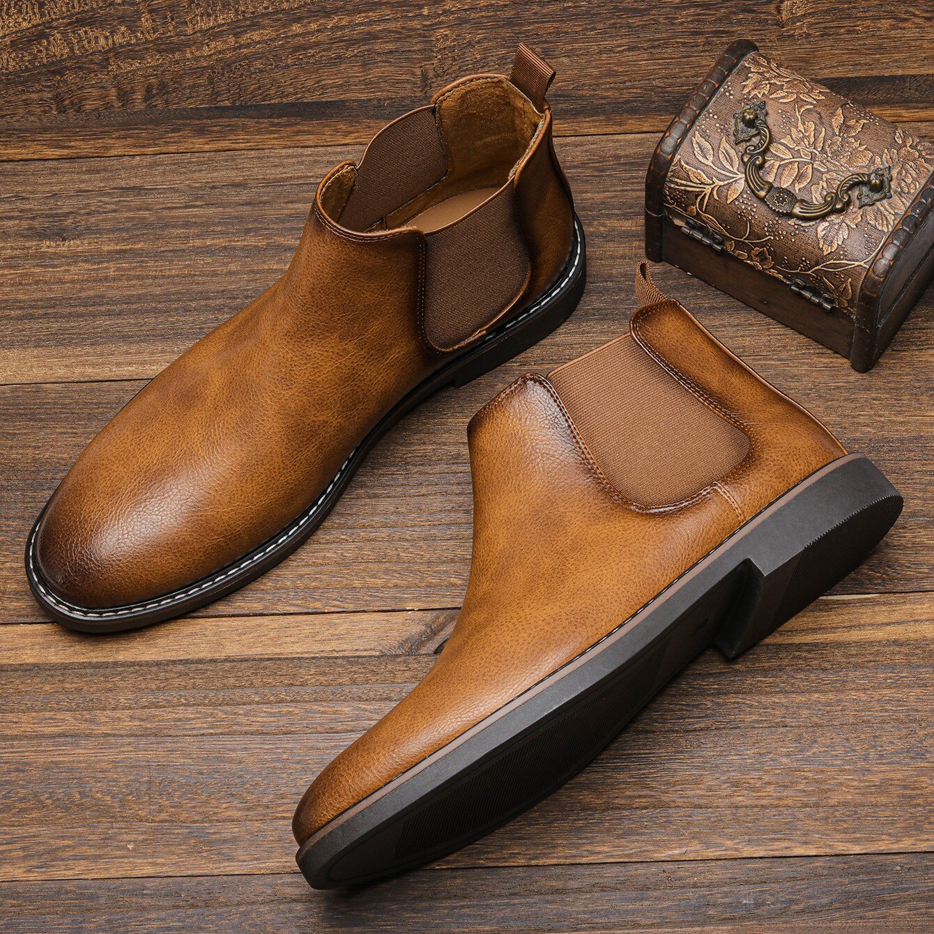Men’s brown Chelsea boots with elasticated panels - J&B; - 2 - London-stylehouse.com