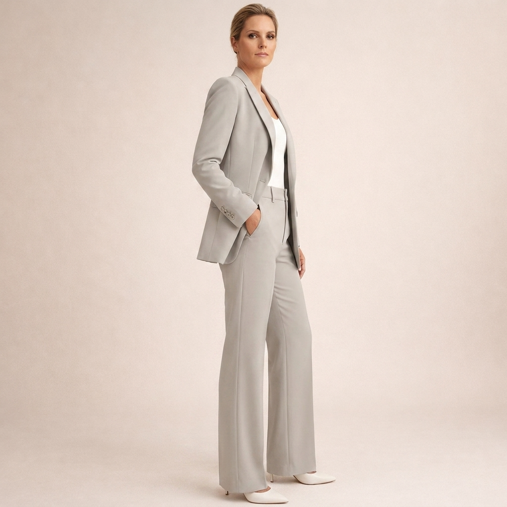 Two-Piece Set Women's Tailored Blazer and Wide-Leg Trousers - Image 8