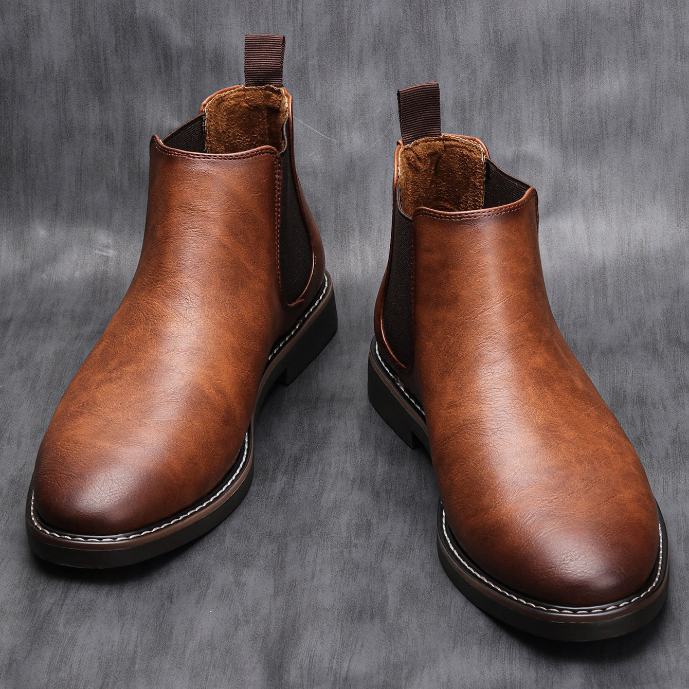 Men’s brown Chelsea boots with elasticated panels - J&B; - 6 - London-stylehouse.com
