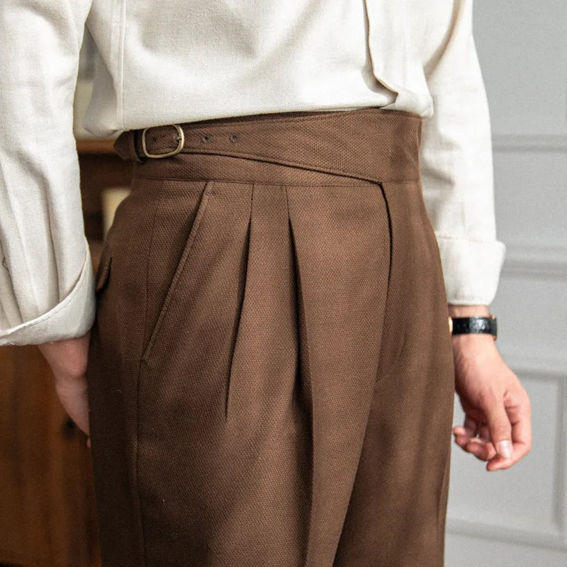 Paul men's pleated tailored trousers in coffee